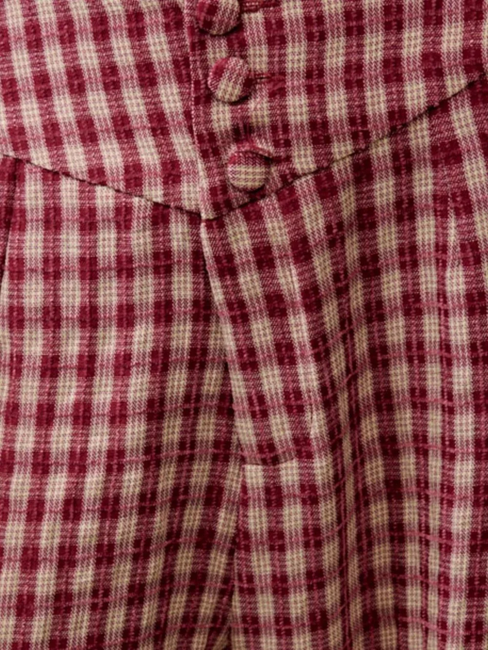 Burgundy Casual Women's Plaid Color Blocked High-Waisted Loose Wide-Leg Trousers
